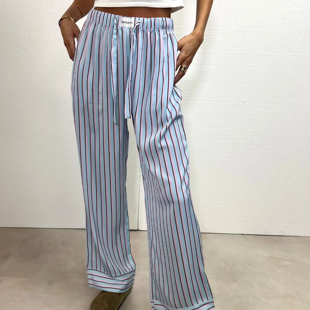 Alex Satin Long Pants Blue S/m