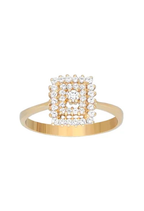 Anillo de oro amarillo y circonitas doble orla rectangular