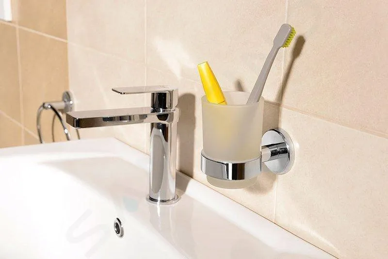 Aqualine Samba - Vaso con soporte, cromo/vidrio opalino SB104