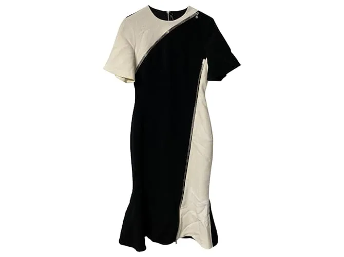 Autre Marque Vestido a media pierna con detalle de cremallera y mangas en contraste en acetato negro de David Koma 