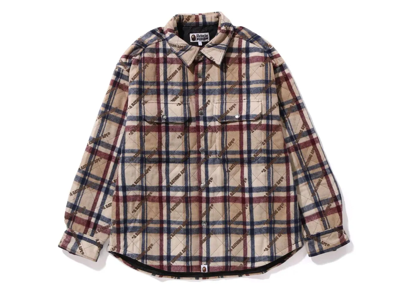 BAPE BAPE A Bathing Ape Logo Check Pattern Padded Flannel Shirt Jacket Beige