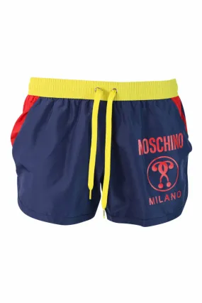 Bañador multicolor con logo rojo doble pregunta y cinturilla amarilla