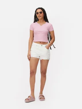 Camiseta corta acanalada con escote de muesca