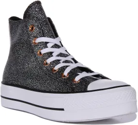 Converse Chuck Taylor All Star Lift Platform Zapatillas con purpurina metálica para en negro blanco