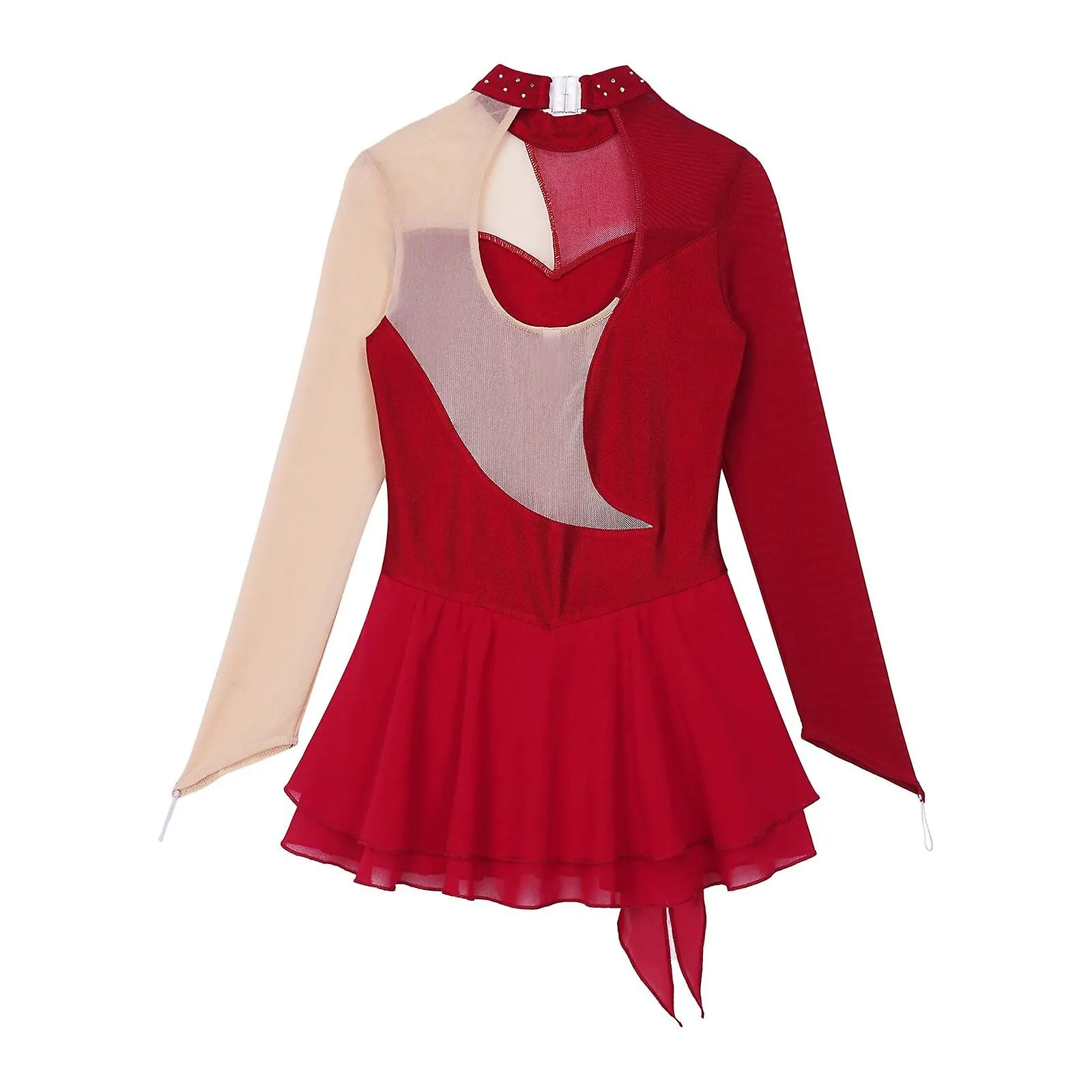 Niños Niñas Ballet Tutú Gimnasia Leotardo Niños Manga Larga Patinaje Artístico Vestido Escenario Brillante Rhinestone Sheer Mesh