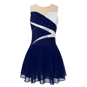 Niños Niñas Rhinestone Disfraces de patinaje sobre hielo Adolescentes sin mangas Patinaje artístico Vestido Ballet Gimnasia Leot