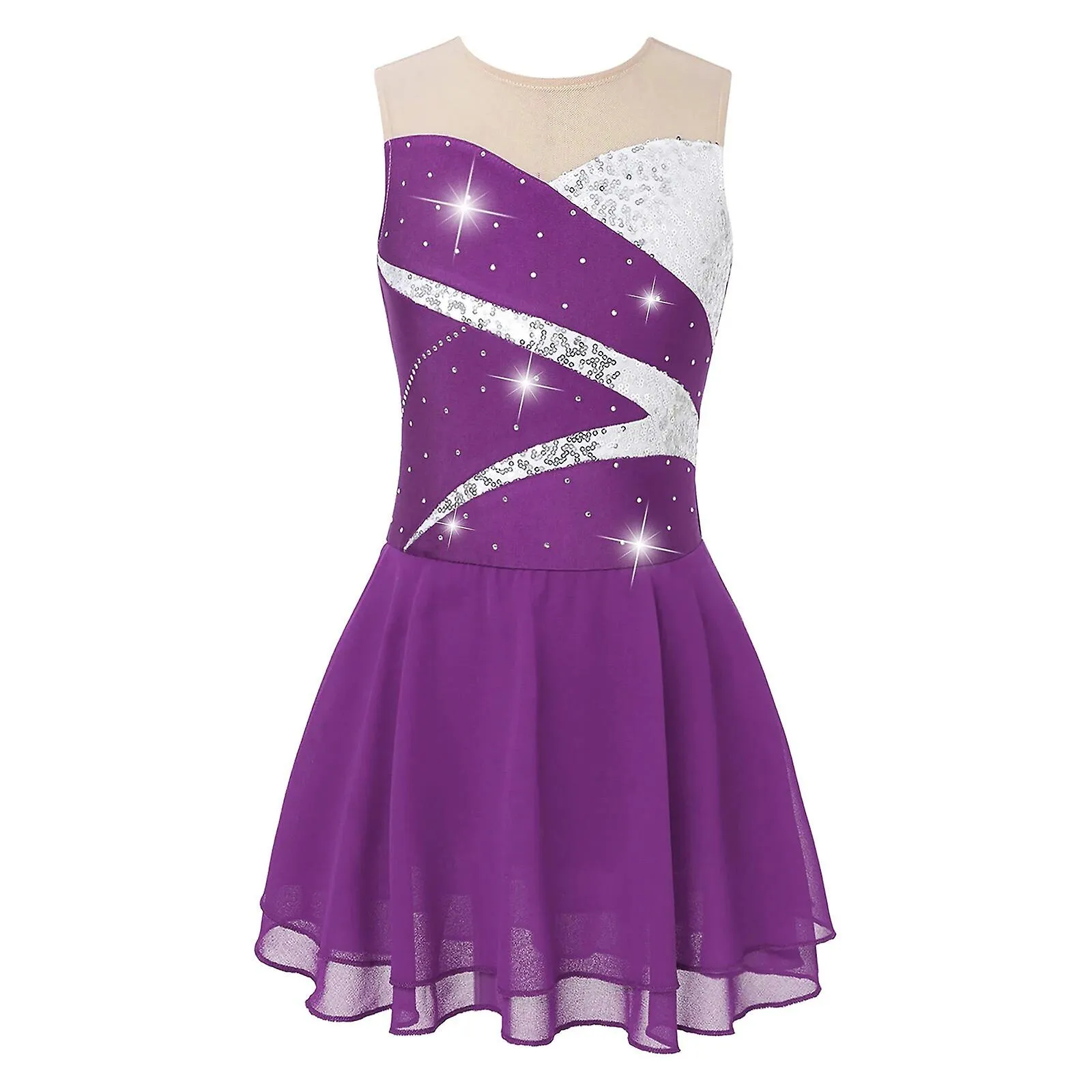 Niños Niñas Rhinestone Disfraces de patinaje sobre hielo Adolescentes sin mangas Patinaje artístico Vestido Ballet Gimnasia Leot