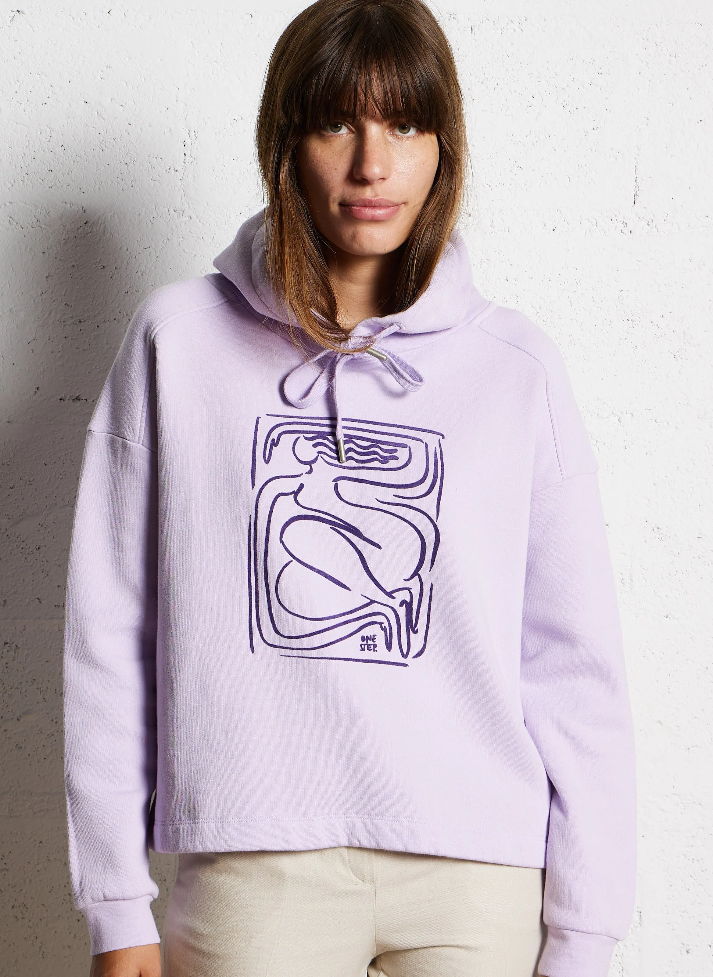 ONE STEP MAORI - Sudadera con capucha recta de algodón mezclado en violeta