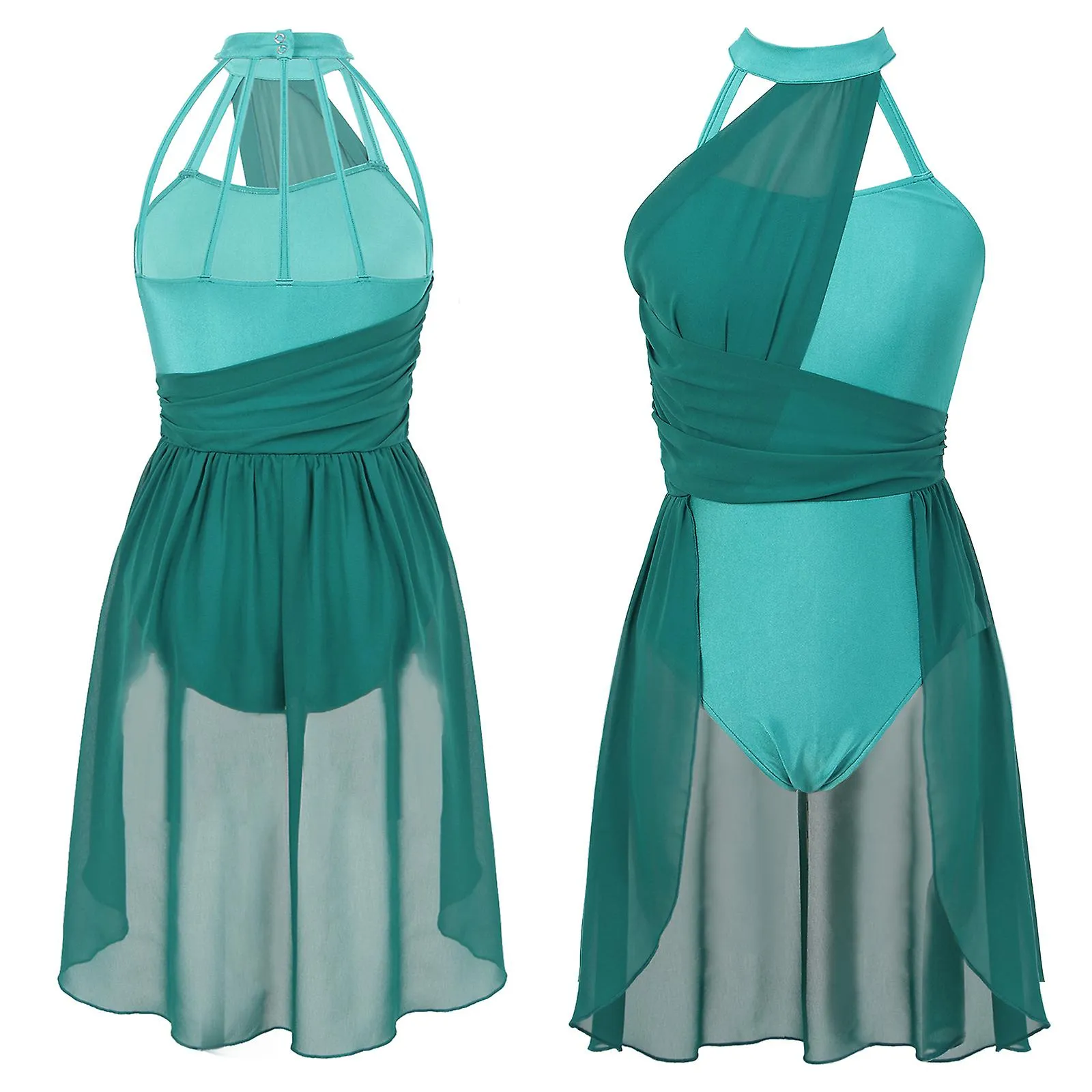 Otwoo Gimnasia Femenina Ruched Ballet Dancewear Vestidos Bailarina Profesional Leotardo Vestido Lírico Moderno Danza Contemporán