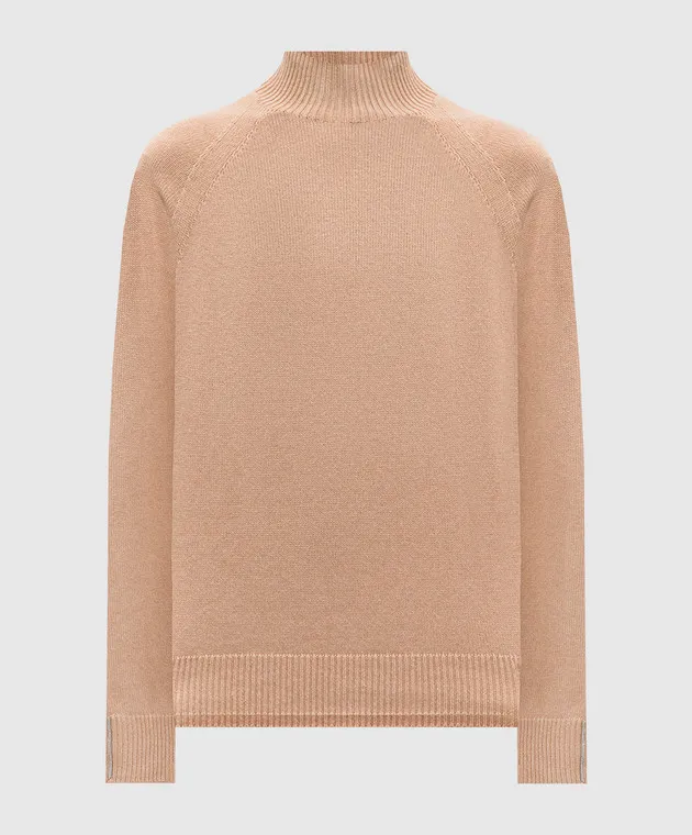Peserico Beige wool, silk and cashmere sweater with monil chain