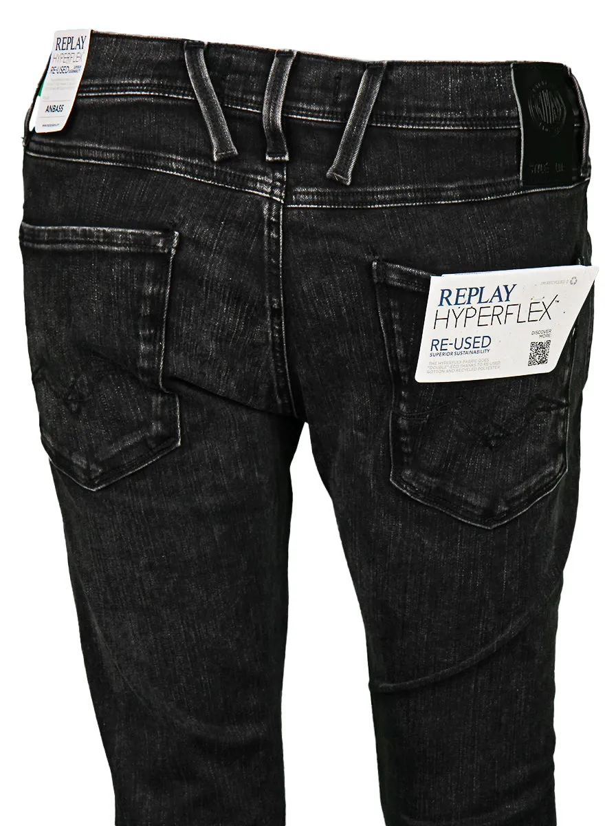 Replay Anbass 34L Denim Hyperflex X-Lite delgado para hombre en marrón