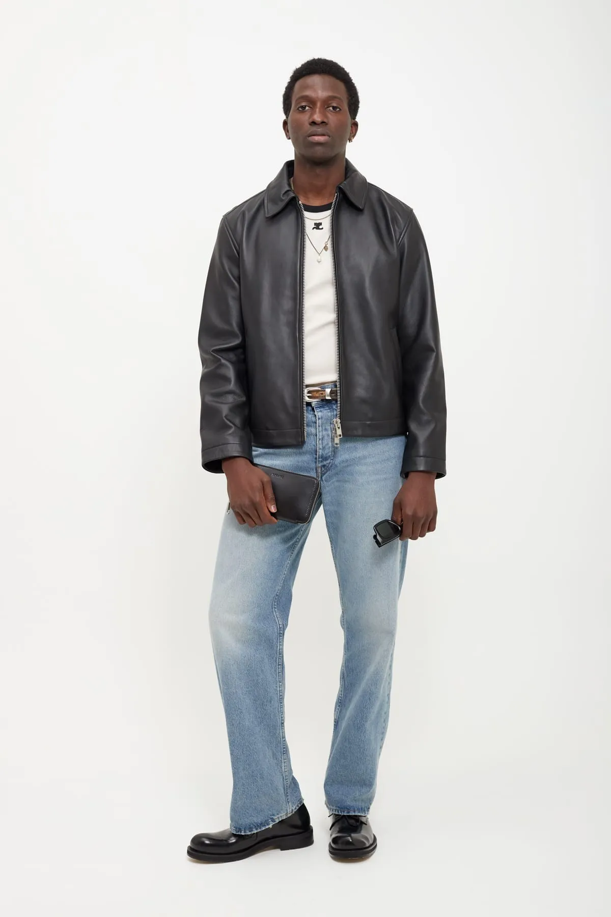 SUNFLOWER BLACK SHORT LEATHER JACKET