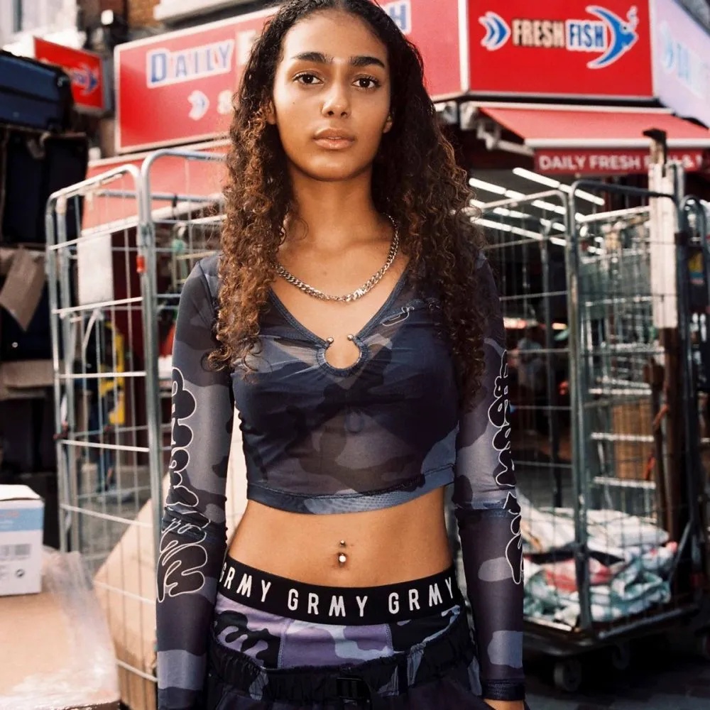 TOP GRIMEY TUSKER TEMPLE MICRO MESH GIRL CROP - BLACK | FW23