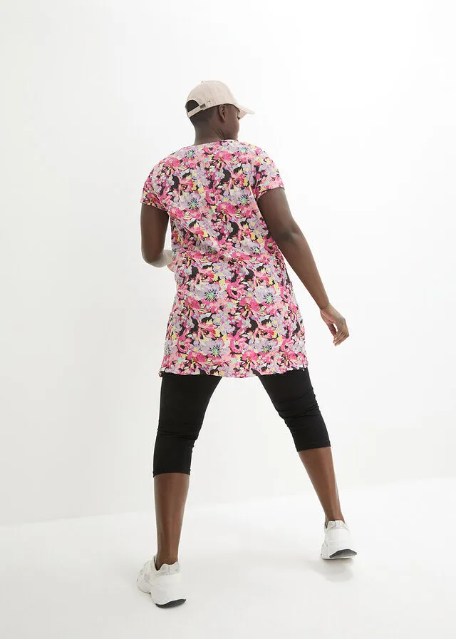 Túnica larga con efecto crash y leggings 3/4 (2 piezas) azul marino / azul pálido con flores