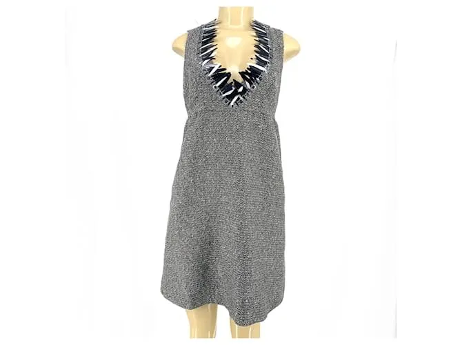 Vestido Anna Sui de tweed con detalles metalizados Plata Gris 