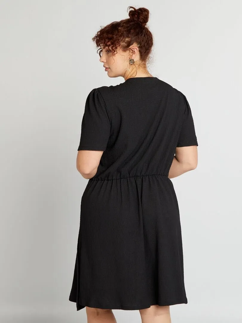Vestido cruzado de crepé estampado - negro