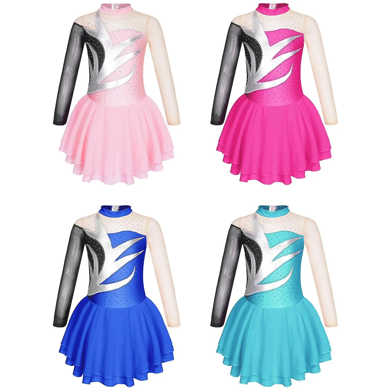 Vestido de patinaje artístico de manga larga para niños Vestido de leotardo de baile de gimnasia de ballet para niñas Traje de p