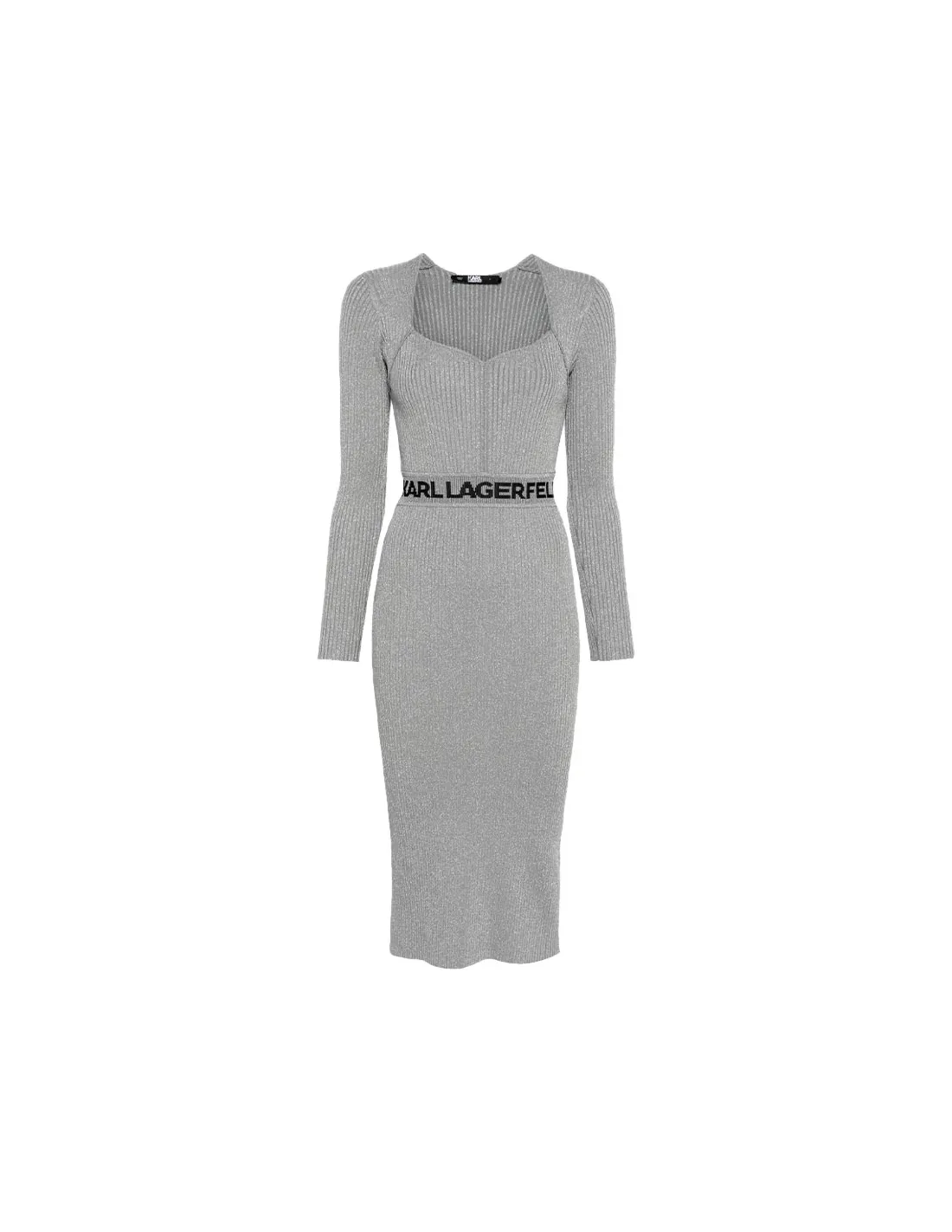 Vestido plata manga larga con cinturilla con logotipo Karl